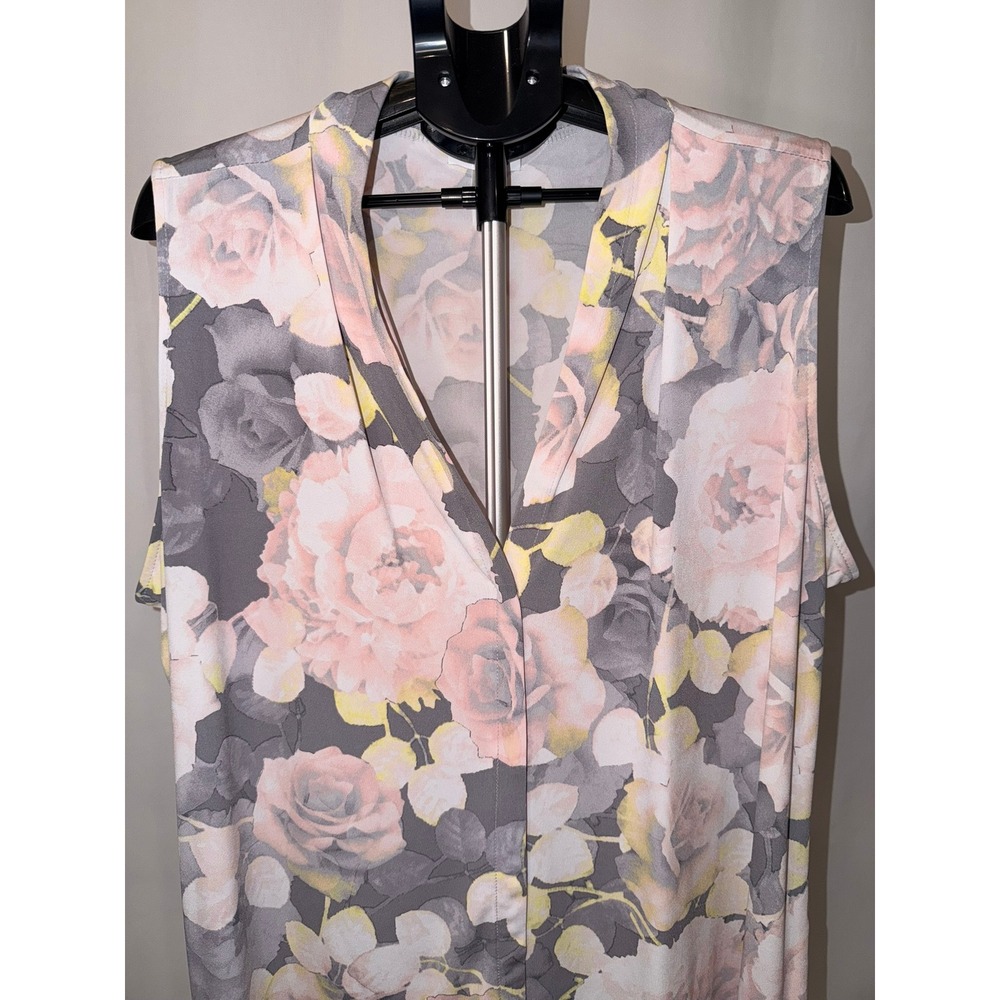 Calvin Klein Sleeveless Blouse Gray Pink Yellow Floral 2X
